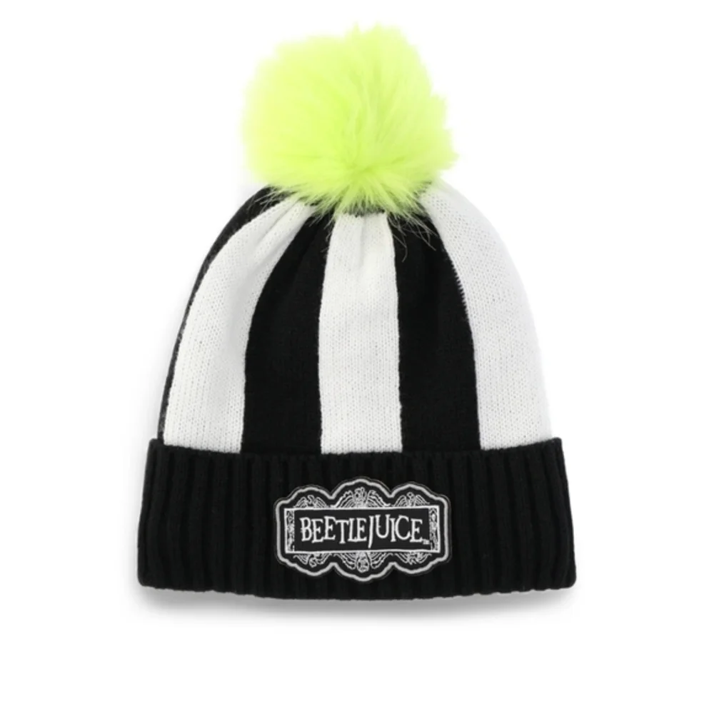 Beetlejuice Black White Striped Beanie with‎ Pom Pom Unisex